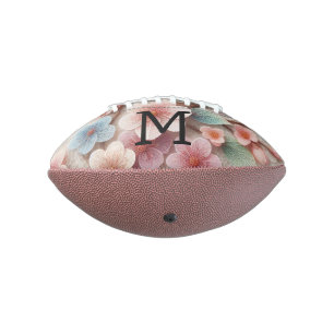 Monogram lace floral pink pastel cherry blossom american football