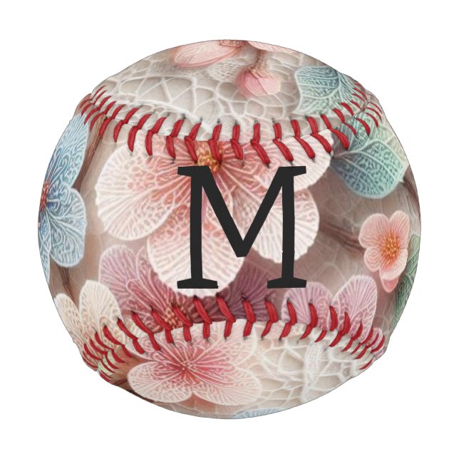 Monogram lace floral pink pastel cherry blossom  baseball (Front)