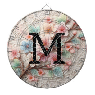 Monogram lace floral pink pastel cherry blossom dartboard
