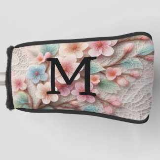 Monogram lace floral pink pastel cherry blossom  golf head cover
