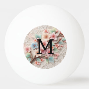 Monogram lace floral pink pastel cherry blossom  ping pong ball