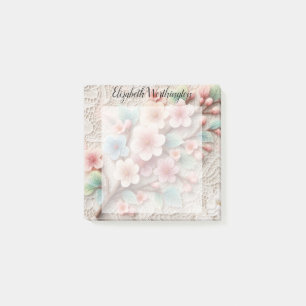 Monogram lace floral pink pastel cherry blossom  post-it notes