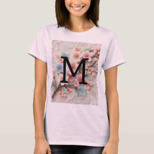 Monogram lace floral pink pastel cherry blossom  T-Shirt