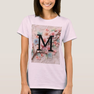 Monogram lace floral pink pastel cherry blossom  T-Shirt