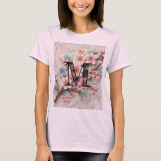 Monogram lace floral pink pastel cherry blossom  T-Shirt