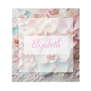 Monogram lace floral pink pastel orchid flowers notepad