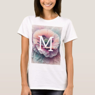Monogram lace floral pink pastel poppy flowers T-Shirt