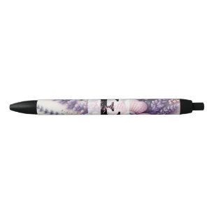 Monogram lace floral pink purple lavender black ink pen