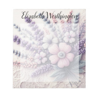 Monogram lace floral pink purple lavender  notepad