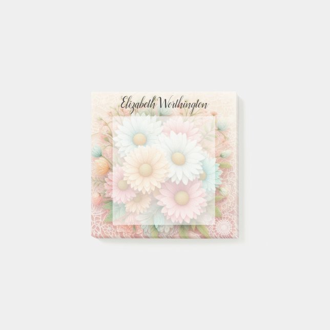 Monogram lace floral pink white blue daisies  post-it notes (Front)
