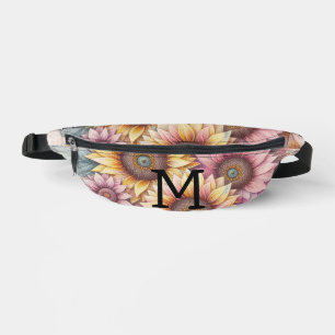 Monogram lace floral pink yellow orange sunflowers bum bags
