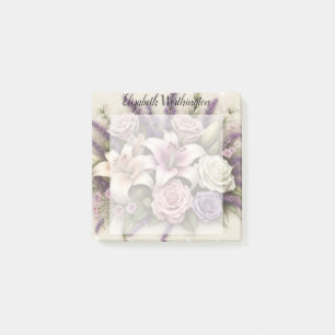 Monogram lace floral purple roses lavender lilies post-it notes