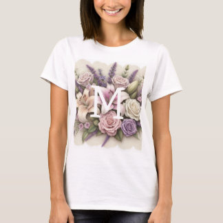 Monogram lace floral purple roses lavender lilies  T-Shirt