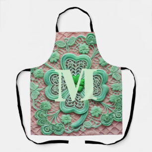 Monogram lace green shamrock St Patrick's day Apron