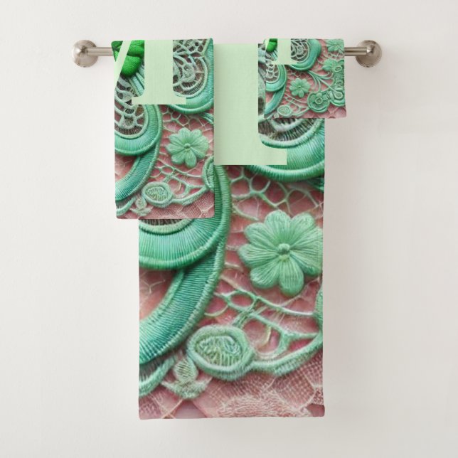 Monogram lace green shamrock St Patrick's day  Bath Towel Set (Insitu)