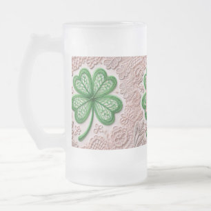 Monogram lace green shamrock St Patrick's day  Frosted Glass Beer Mug