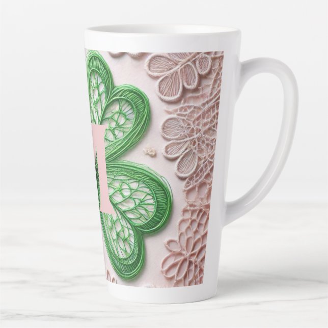 Monogram lace green shamrock St Patrick's day  Latte Mug (Right)