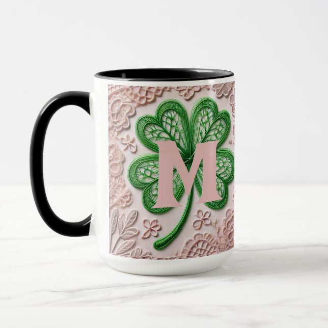Monogram lace green shamrock St Patrick's day  Mug (Left)