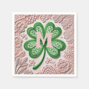 Monogram lace green shamrock St Patrick's day Napkin