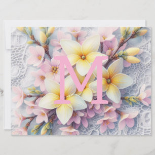 Monogram lace pink and yellow Spring flowers 