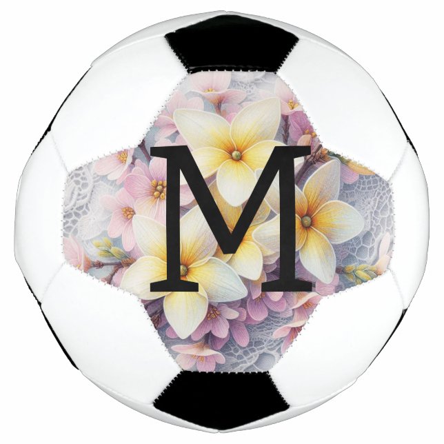 Monogram lace pink and yellow Spring flowers  Football (Front)