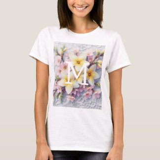 Monogram lace pink and yellow Spring flowers  T-Shirt