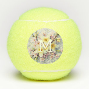 Monogram lace pink and yellow Spring flowers  Tennis Balls