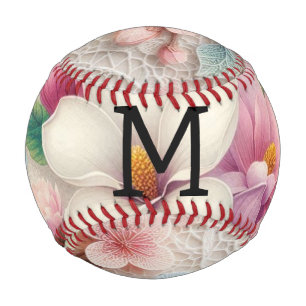 Monogram lace pink purple magnolias flowers baseball