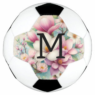 Monogram lace pink purple magnolias flowers football