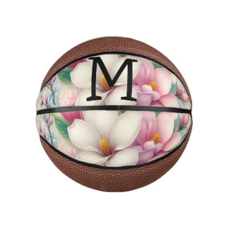 Monogram lace pink purple magnolias flowers  mini basketball
