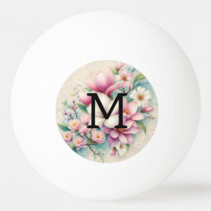 Monogram lace pink purple magnolias flowers  ping pong ball