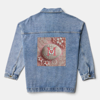 Monogram lace pink white floral Easter egg Denim Jacket