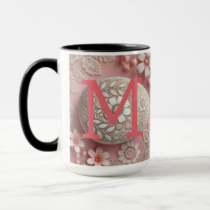 Monogram lace pink white floral Easter egg Mug