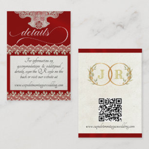 Monogram, Lace & QR Code - Red Enclosure Card