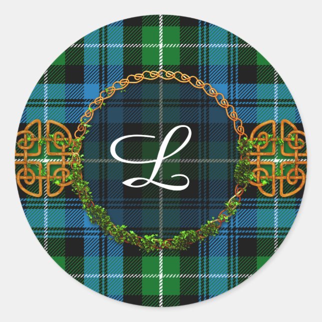 Monogram Lamont Tartan Classic Round Sticker (Front)