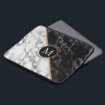 Monogram  Laptop Sleeve Black White Marble Stone<br><div class="desc">Trendy Black & White Marble Stone - Add Your Letter / Year - Age / Number / More. Design by MIGNED</div>