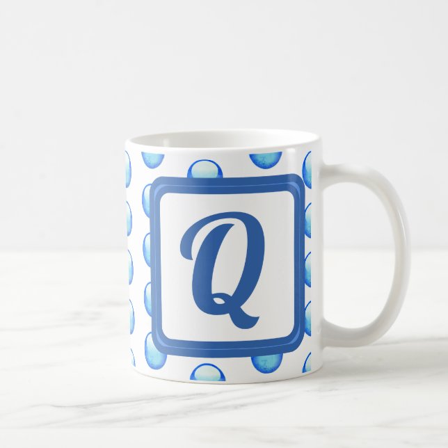 Monogram Last Name Bright Blue Polka Dot Initial Coffee Mug (Right)