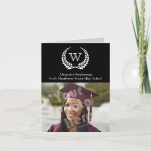 Monogram Laurel Black/White Invitation