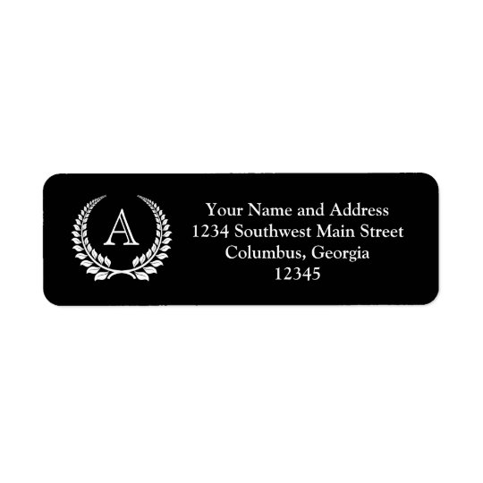 Monogram Laurel Black/White Return Address Label
