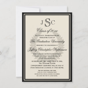 Monogram Laurel Classic College Graduation Invitation
