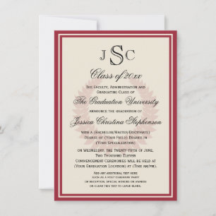 Monogram Laurel Classic College Graduation Invitation