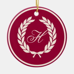 Monogram Laurel Leaf Wreath Ceramic Tree Decoration