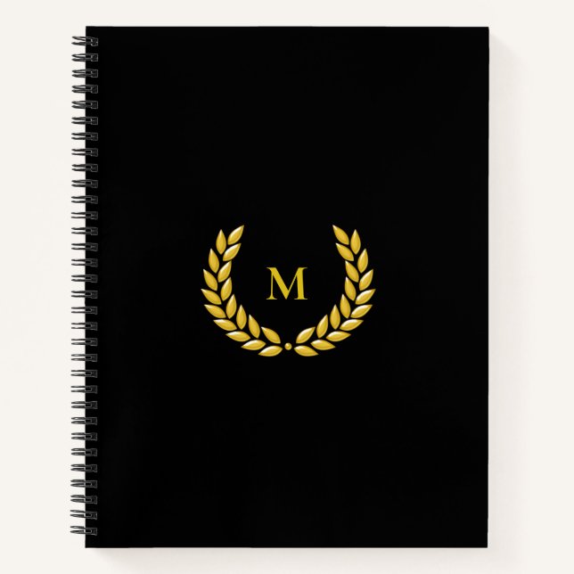 Monogram & Laurel  on Black Notebook (Front)
