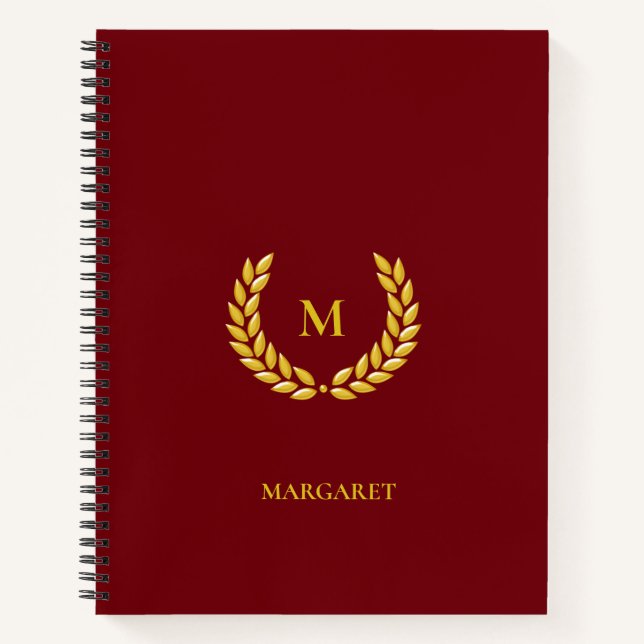 Monogram & Laurel on Maroon Notebook (Front)
