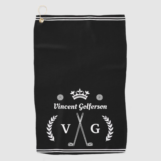 Monogram Laurel Wreath Clubs Crown Custom Name v2 Golf Towel (Front)