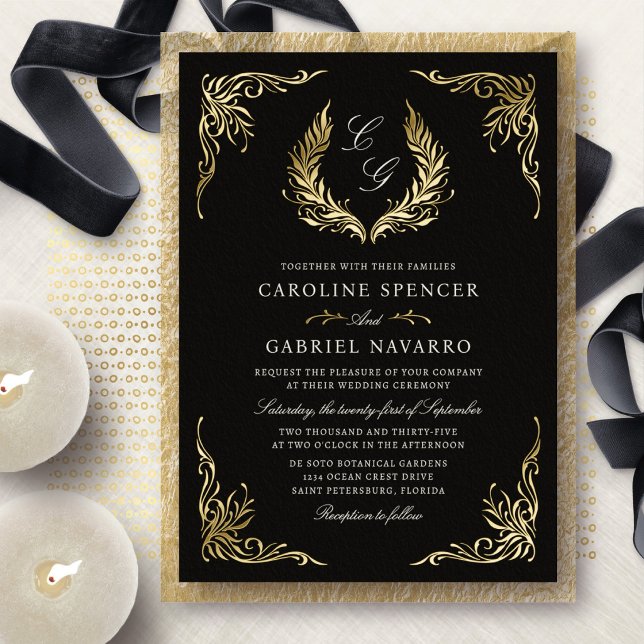 Monogram Laurel Wreath Elegant Wedding (Creator Uploaded)