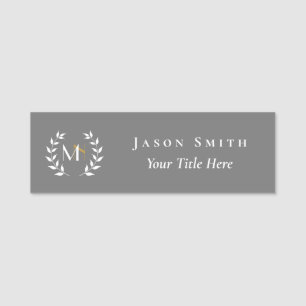 Monogram Laurel Wreath Grey Name Tag