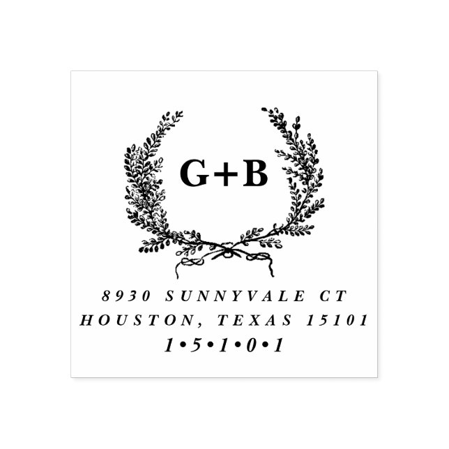 Monogram Laurel Wreath Return Address Stamp (Imprint)