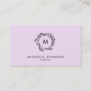 Monogram Lavender and Black Floral Wreath Business Card