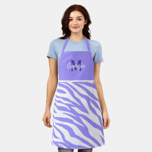 Monogram Lavender and White Zebra Stripes Apron